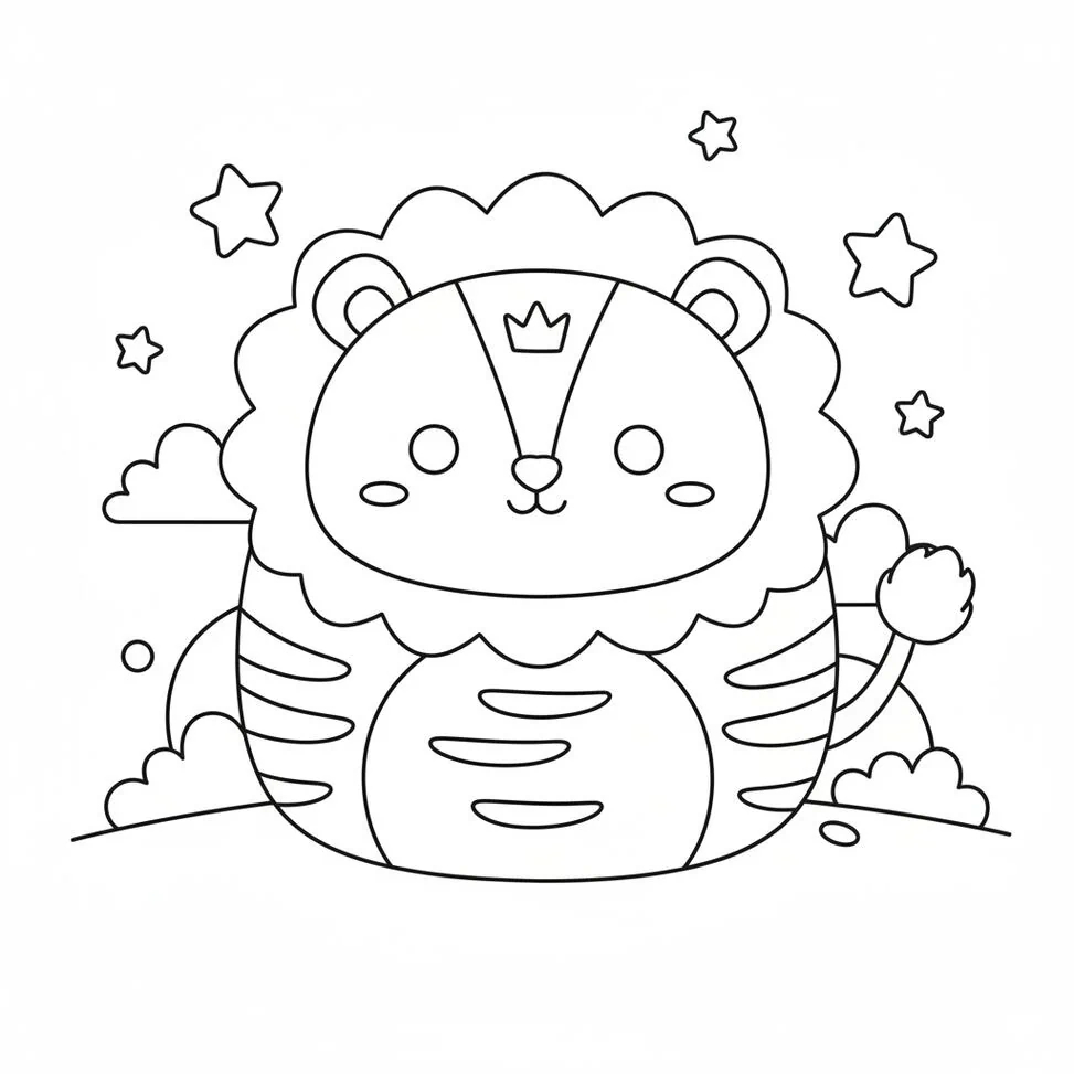 Cute Squishmallow Lion Plush Toy coloring page