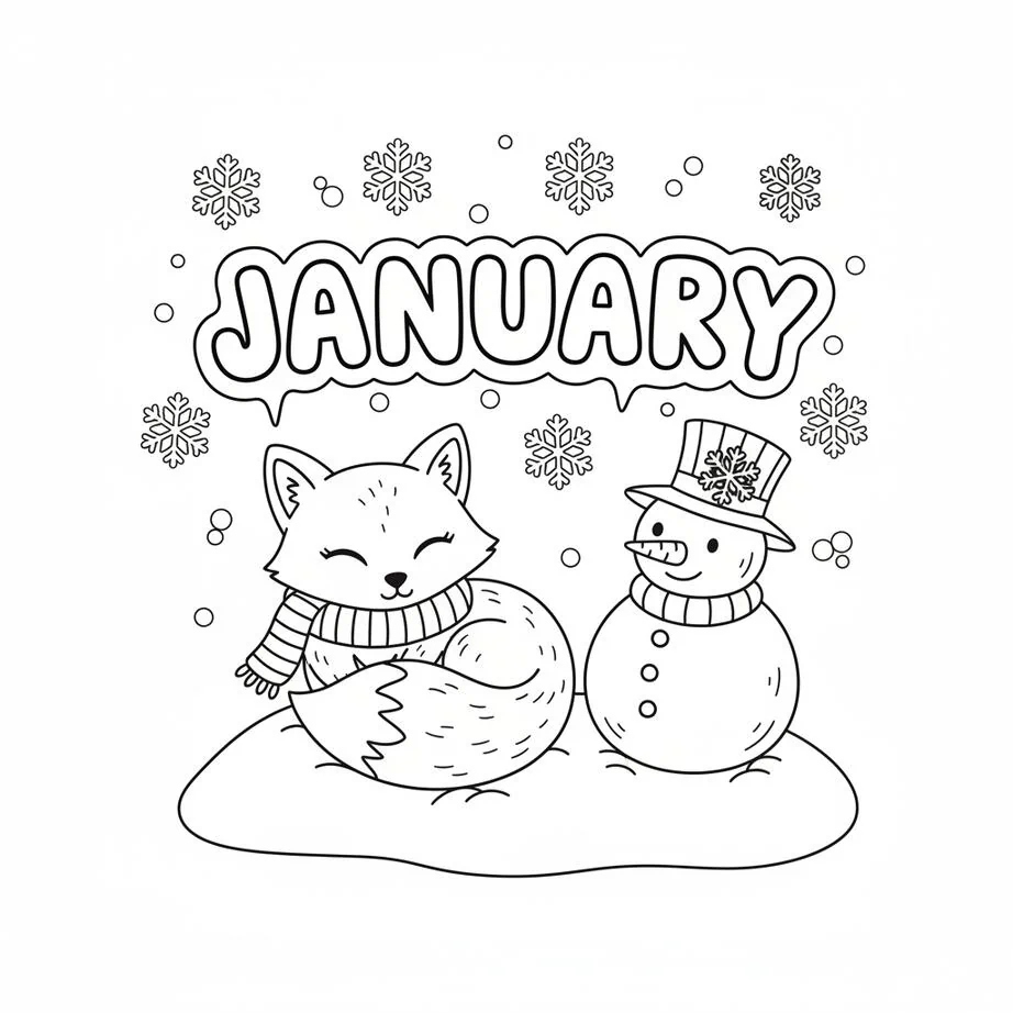 Página para colorear de invierno de fantasía de enero