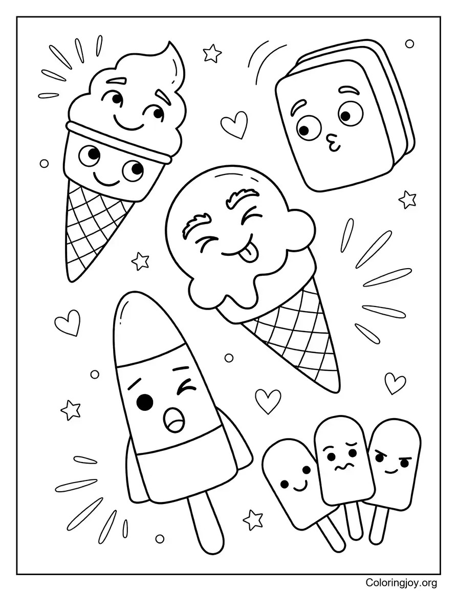 Ice Cream Time On A Summer Day coloring page