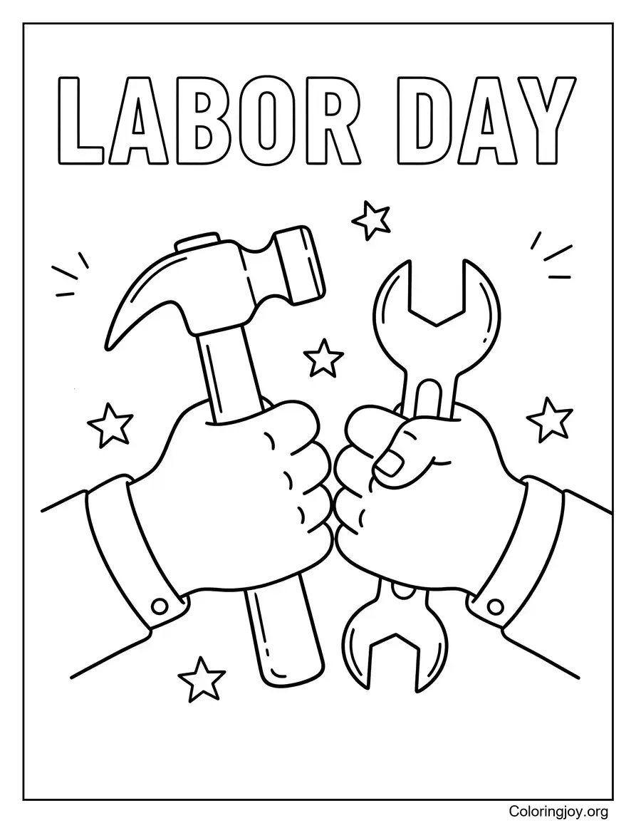 Manos fuertes del Día del Trabajo página para colorear