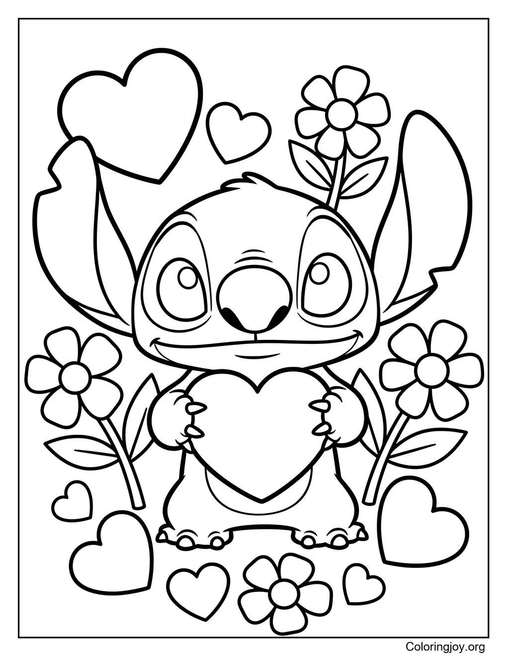 San Valentín Stitch página para colorear