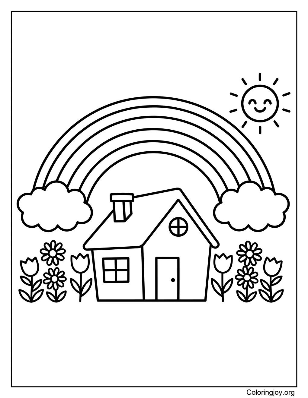 Haus mit Regenbogen-Malseite Malvorlage