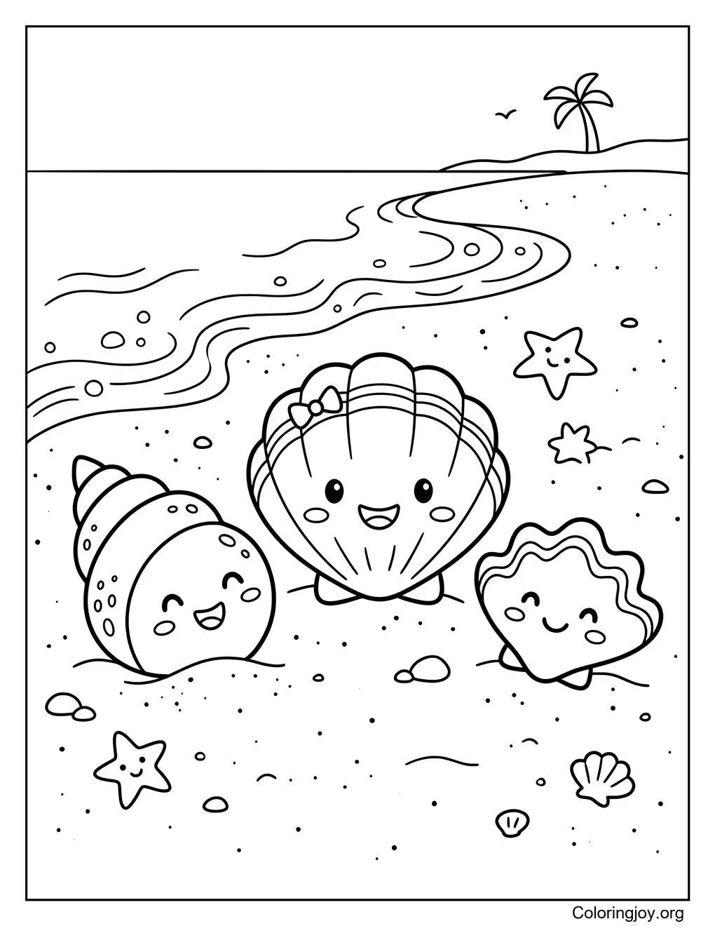 Happy Beach Shells Ocean Inspired Coloring Sheet coloring page
