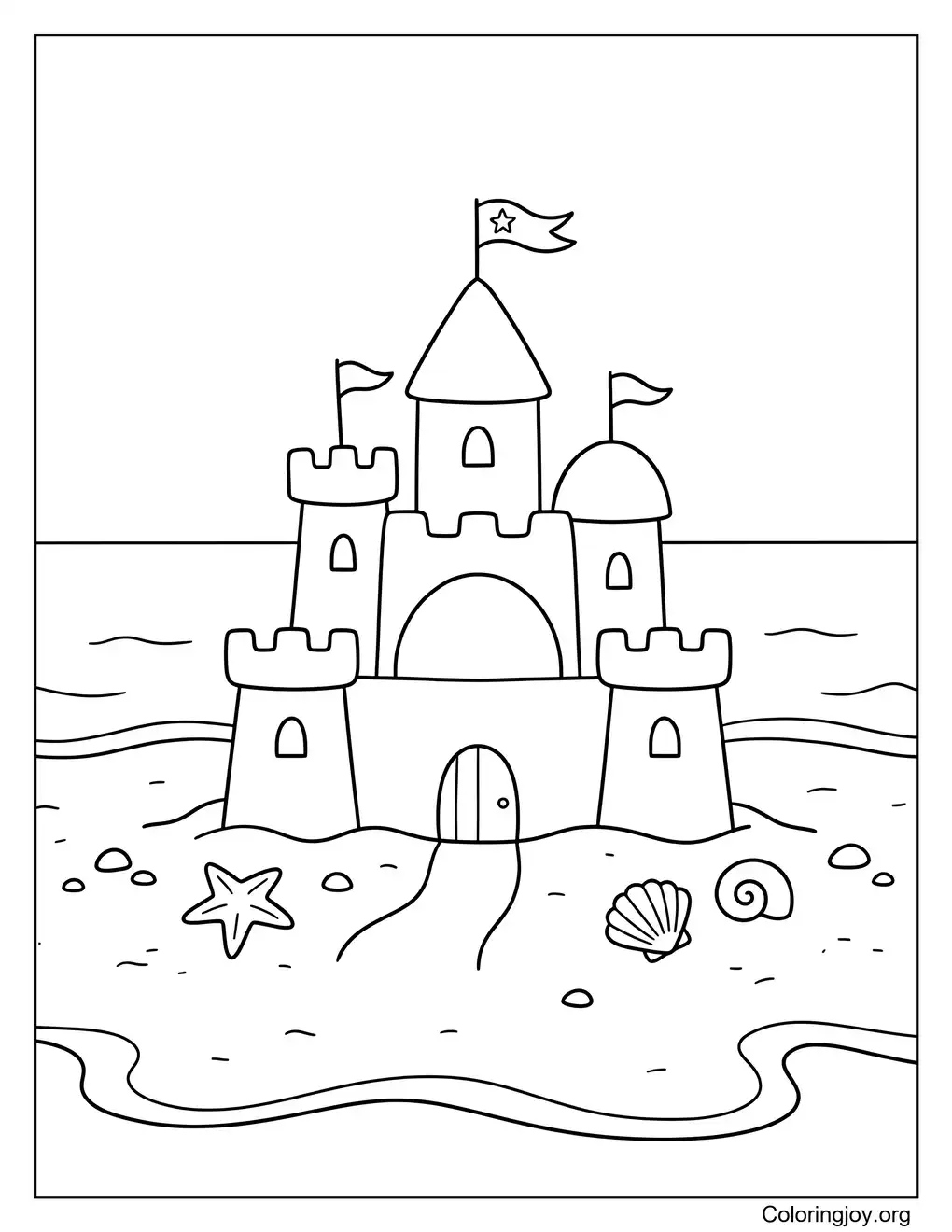 Magical Beach Castle Fantasy coloring page