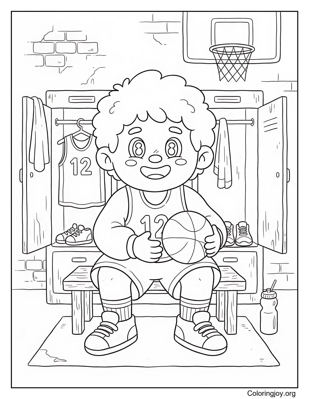 A basketball locker room holds gear for the next game.