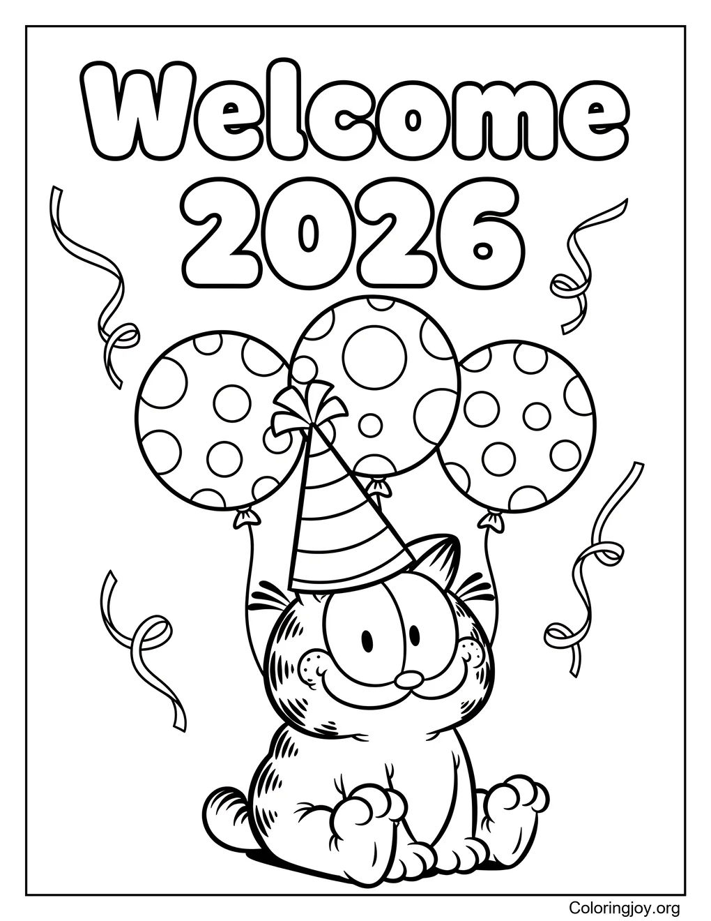 of Garfield New Year coloring page