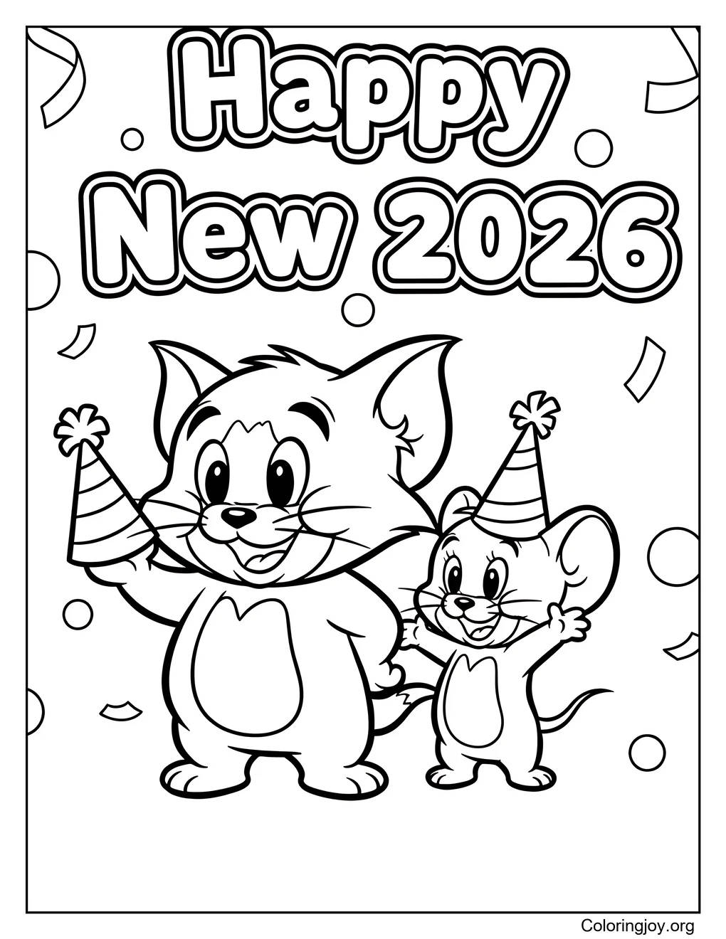 Tom and Jerry New Year cartoon color page coloring page