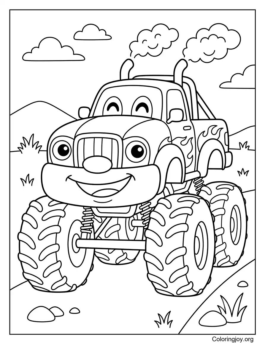 Happy Face Monster Truck Coloring coloring page