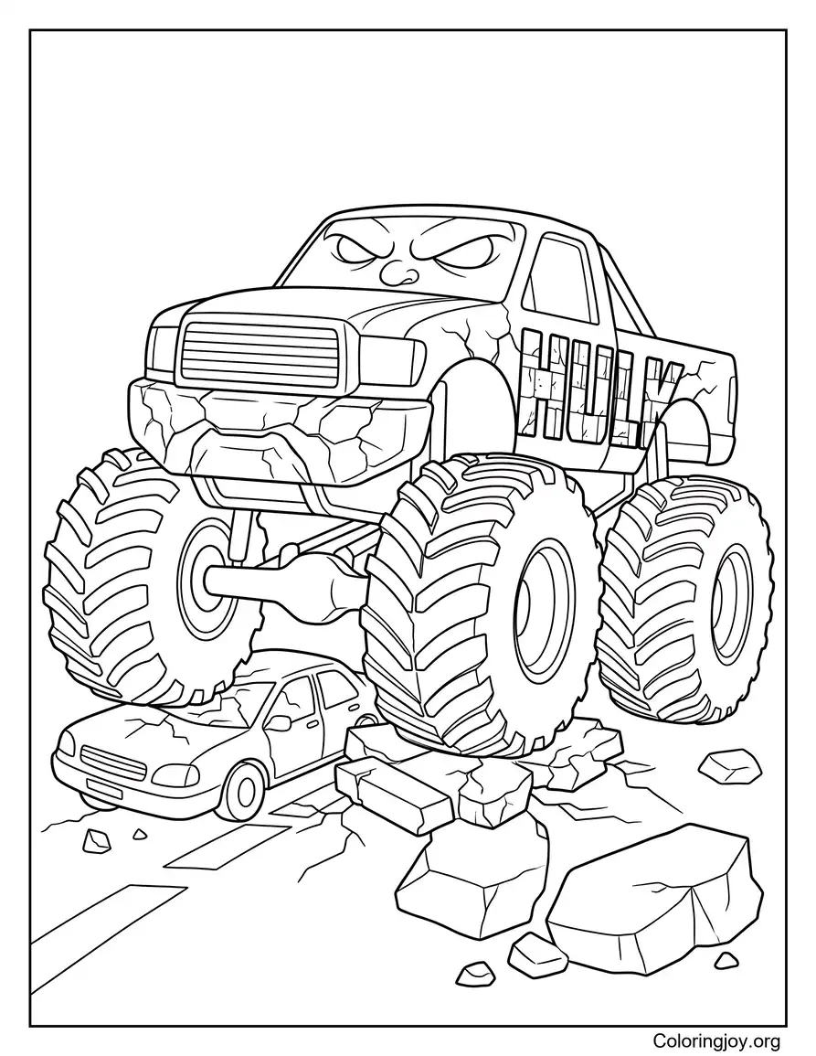 Hulk Inspired Monster Truck Coloring Sheet coloring page