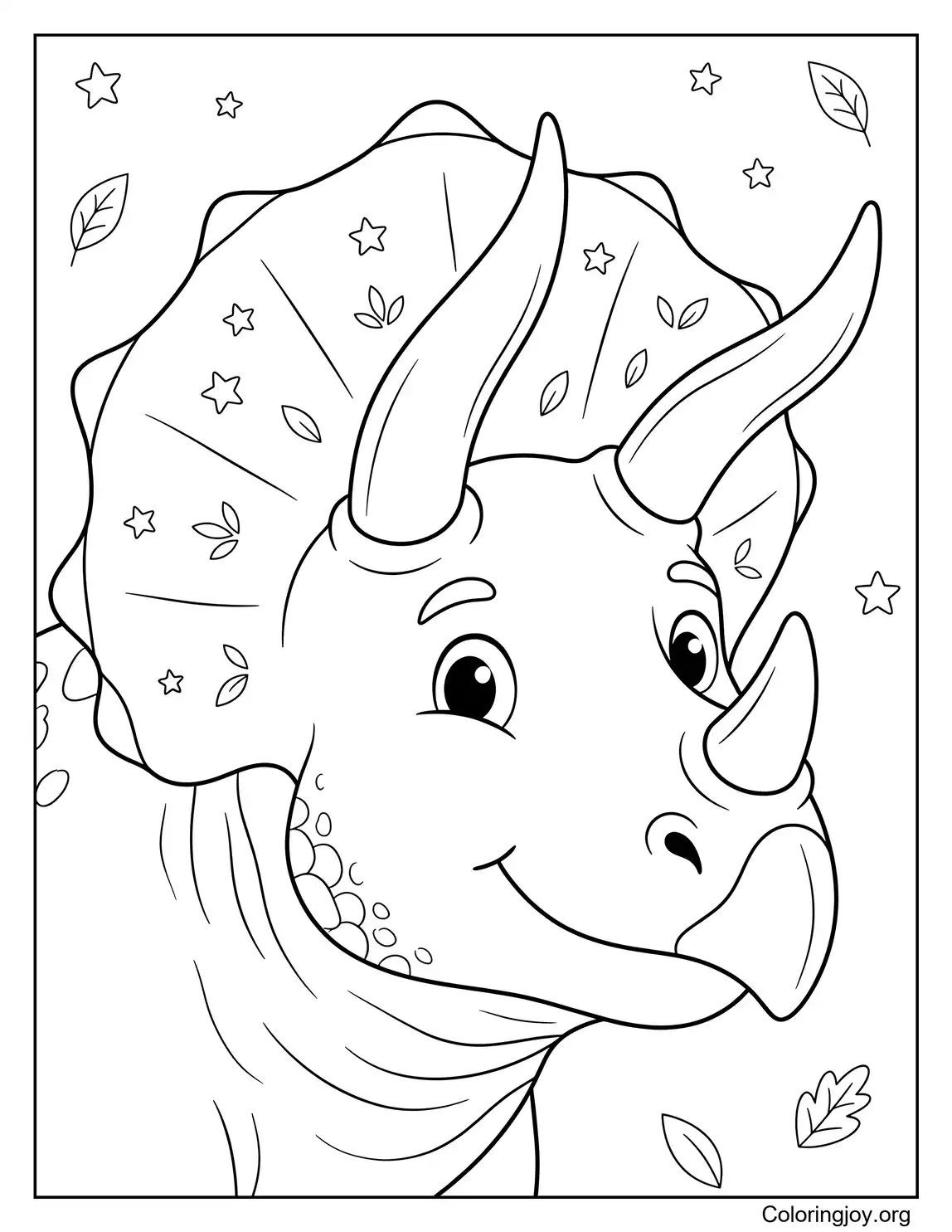 Simple Triceratops Head Coloring Page for Preschool Kids