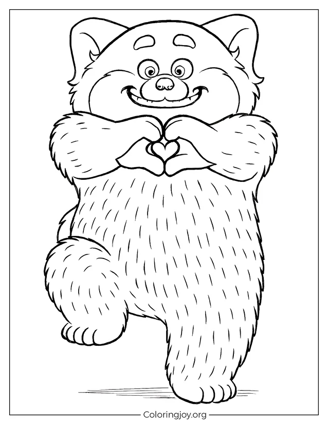 Girando le mani del panda rosso che fanno a forma di cuore disegno da colorare
