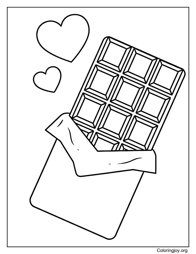 Valentine's Chocolate with hearts coloring page