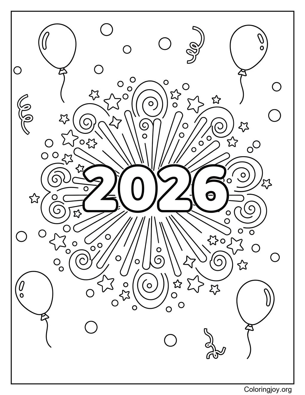 2026 New Year mandala relaxing color sheet coloring page