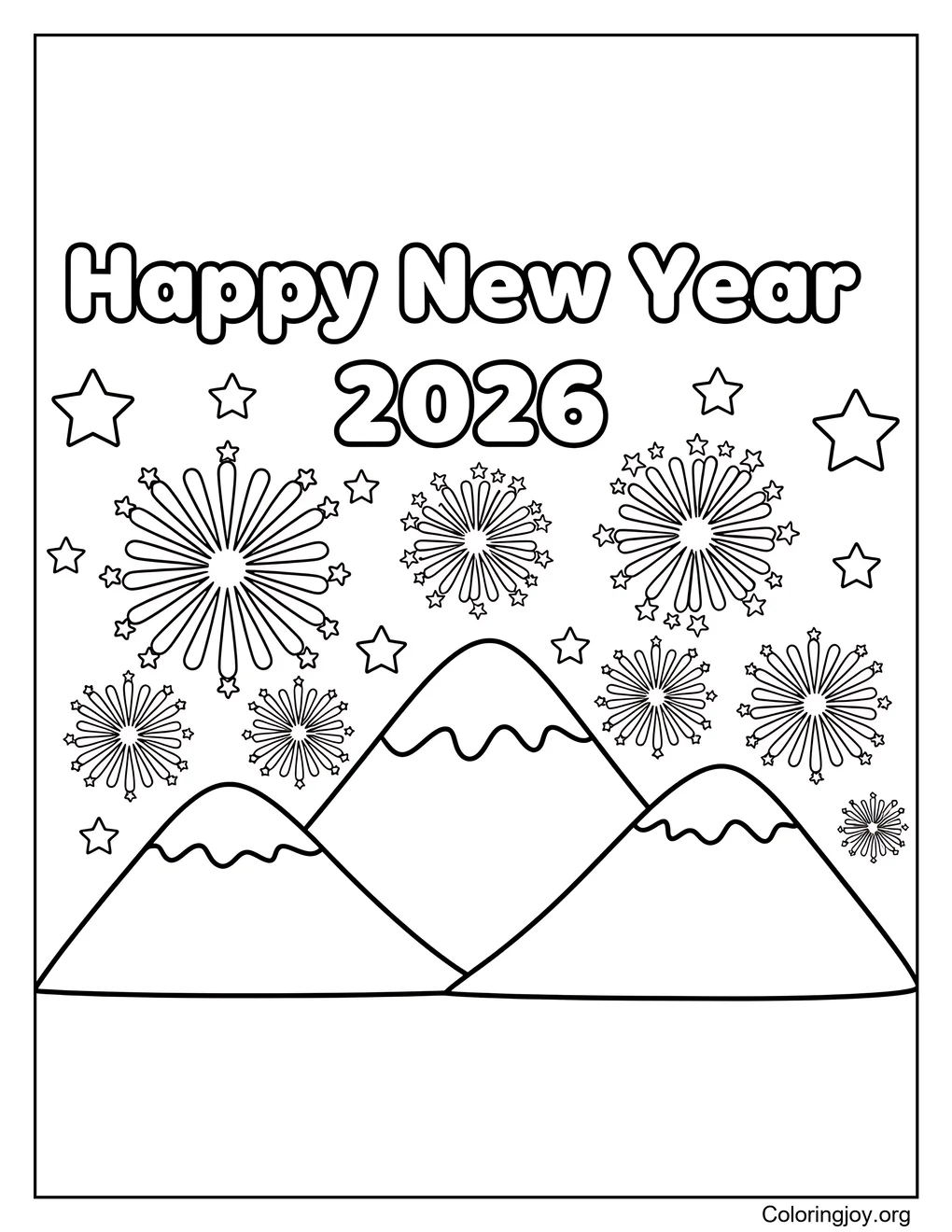 Happy New Year 2026 coloring page