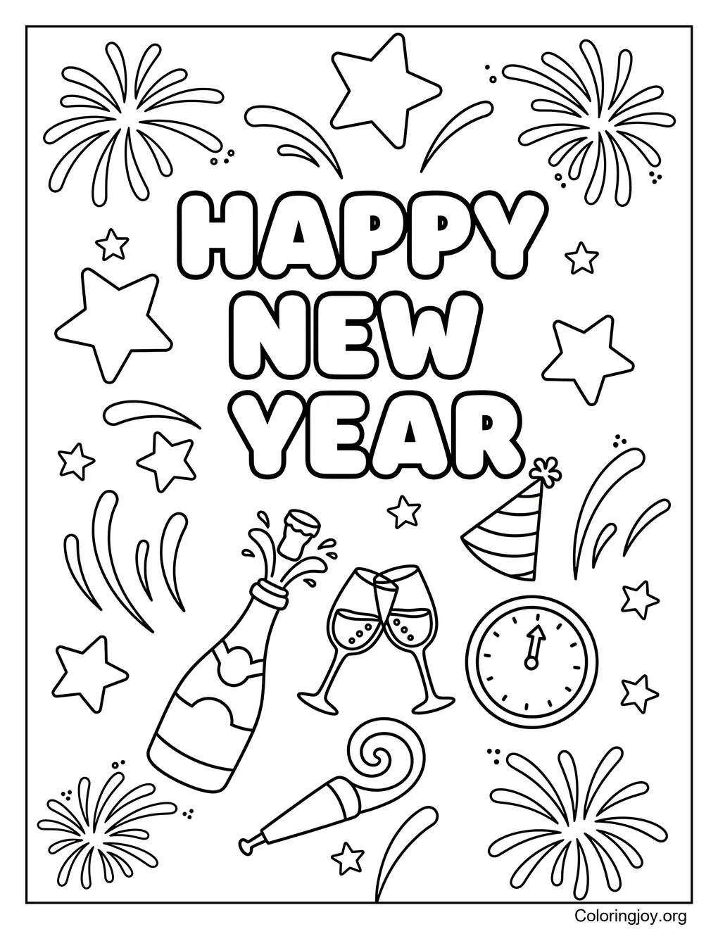 New Year doodle art for coloring coloring page