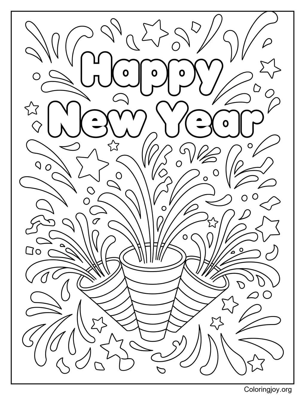 New Year party popper coloring fun page coloring page