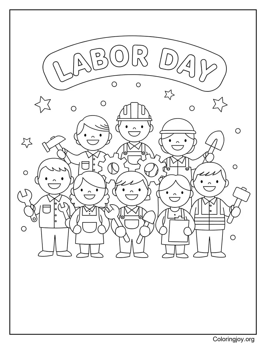 Espíritu de trabajo del Día del Trabajo página para colorear