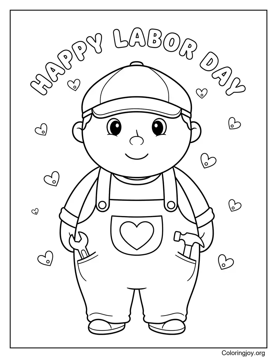 Día del Trabajo Trabaja con corazón página para colorear
