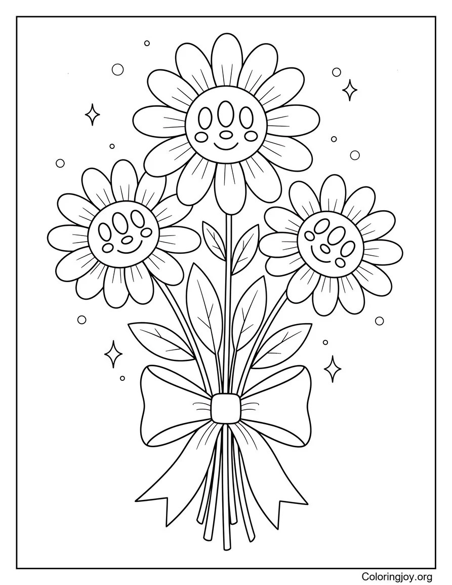 de ramo de flores de primavera con cinta página para colorear