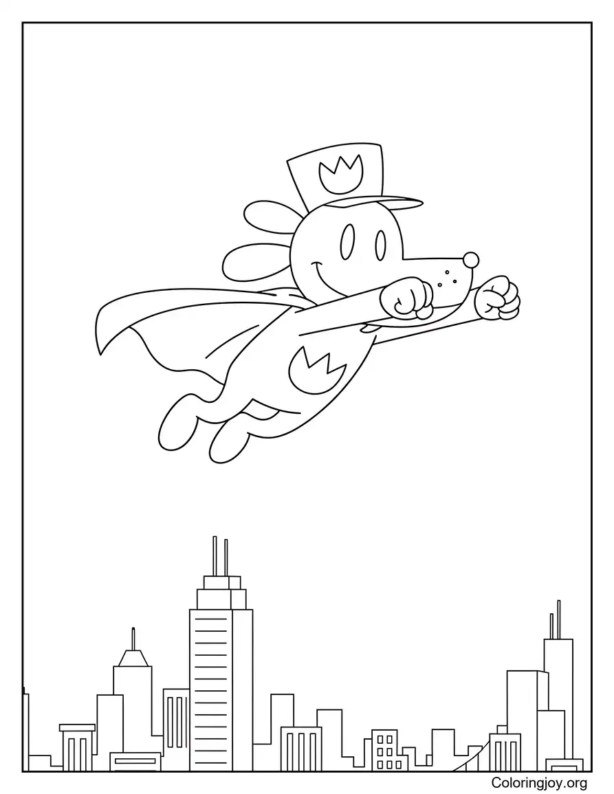 El superhéroe Dog Man toma vuelo página para colorear