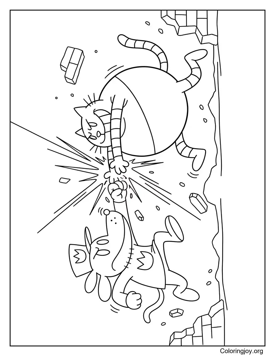 Dog Man y escena de pelea de acción de Big Jim página para colorear