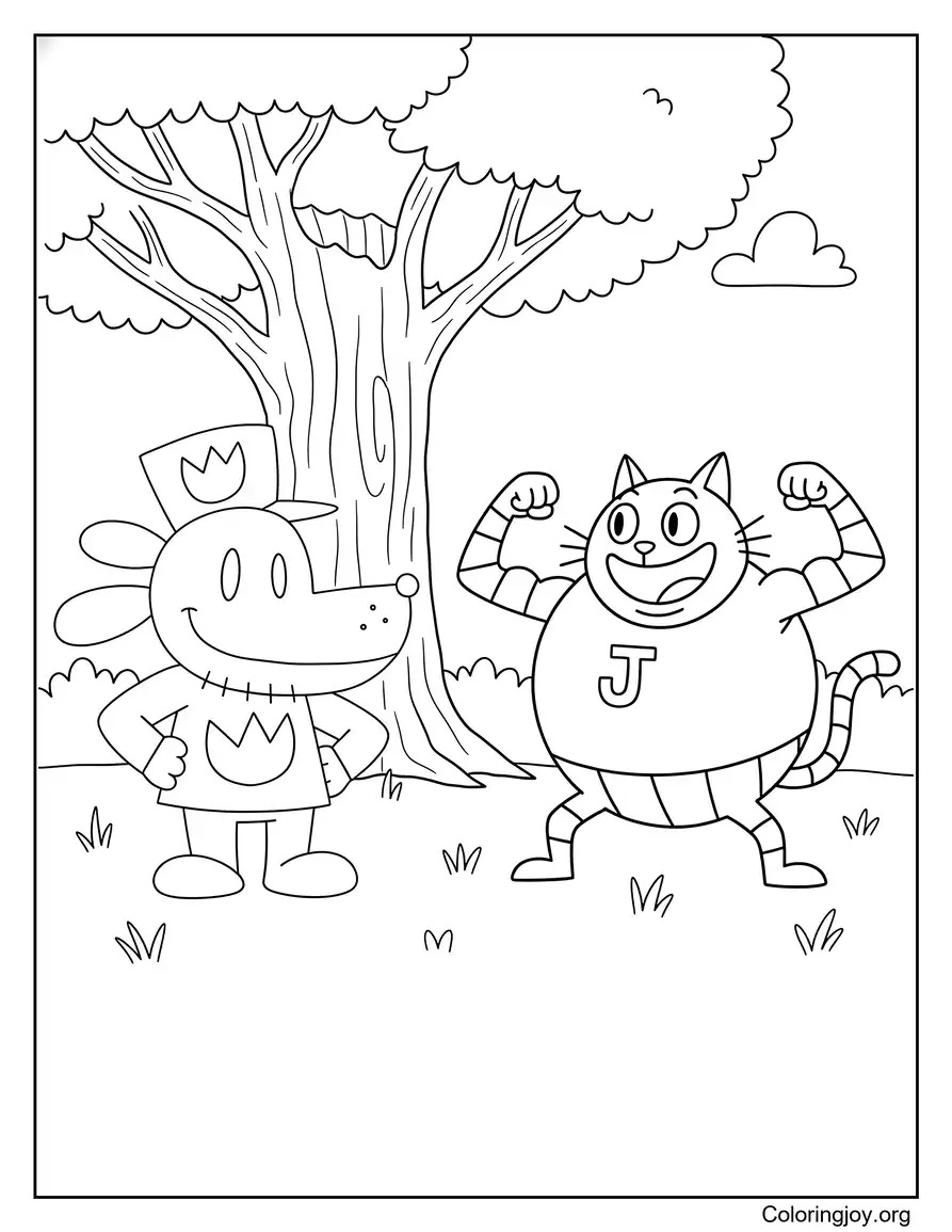 Pose fuerte con Big Jim y Dog Man página para colorear