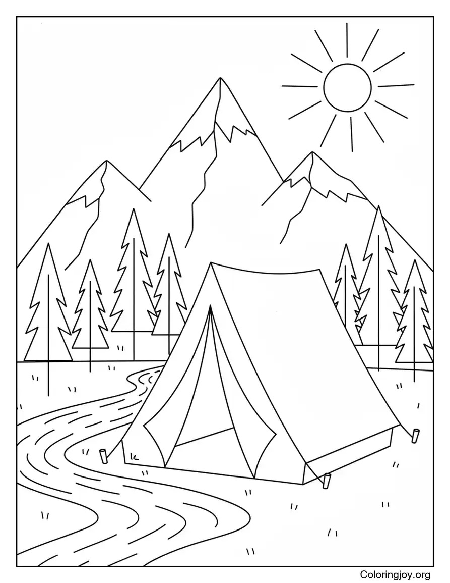 Mountain Camping Scene coloring page
