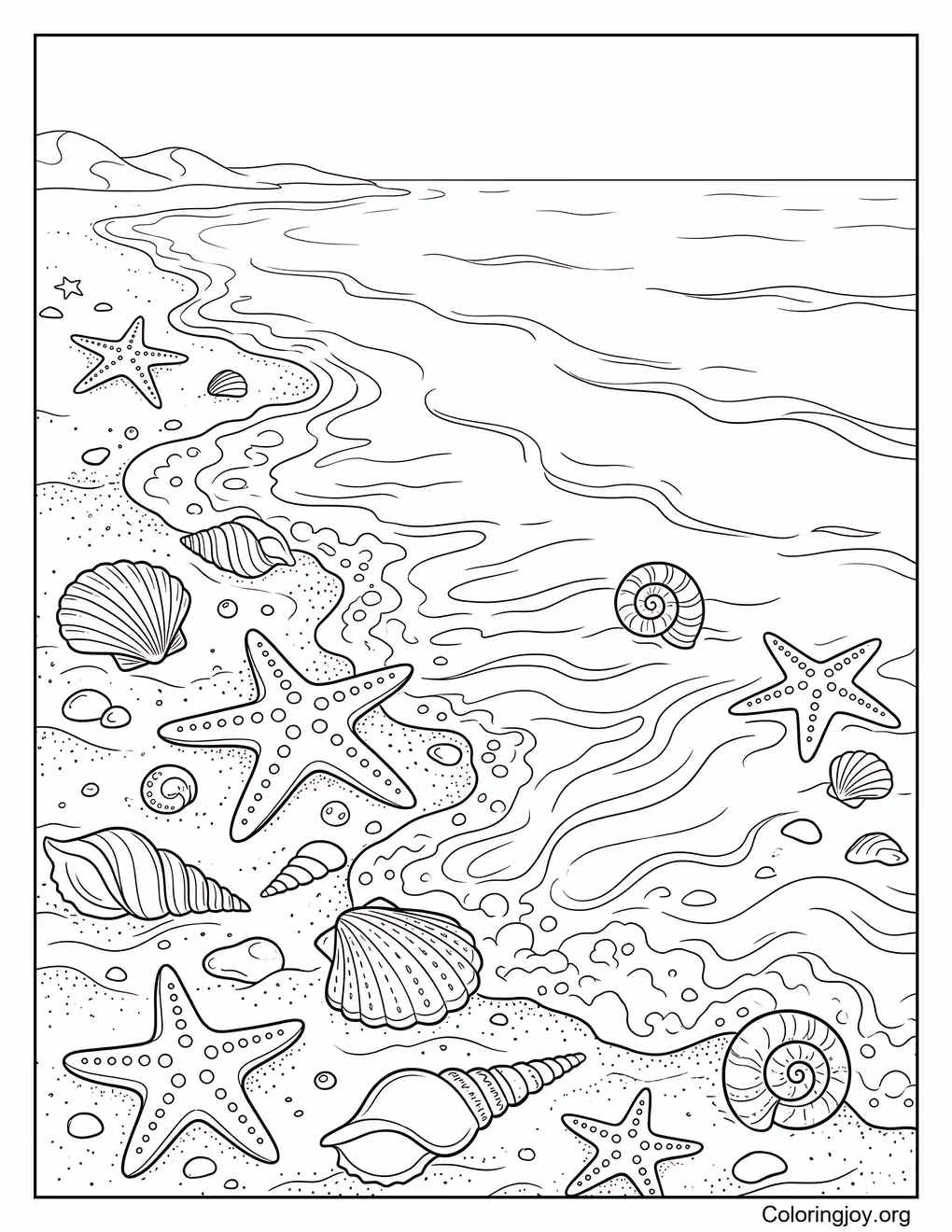 Charming Beach Tide Relaxing coloring page