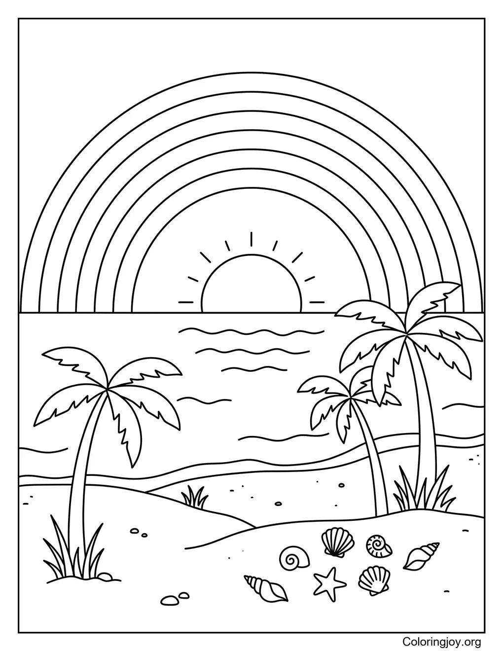 Rainbow Beach Sunset Summer coloring page