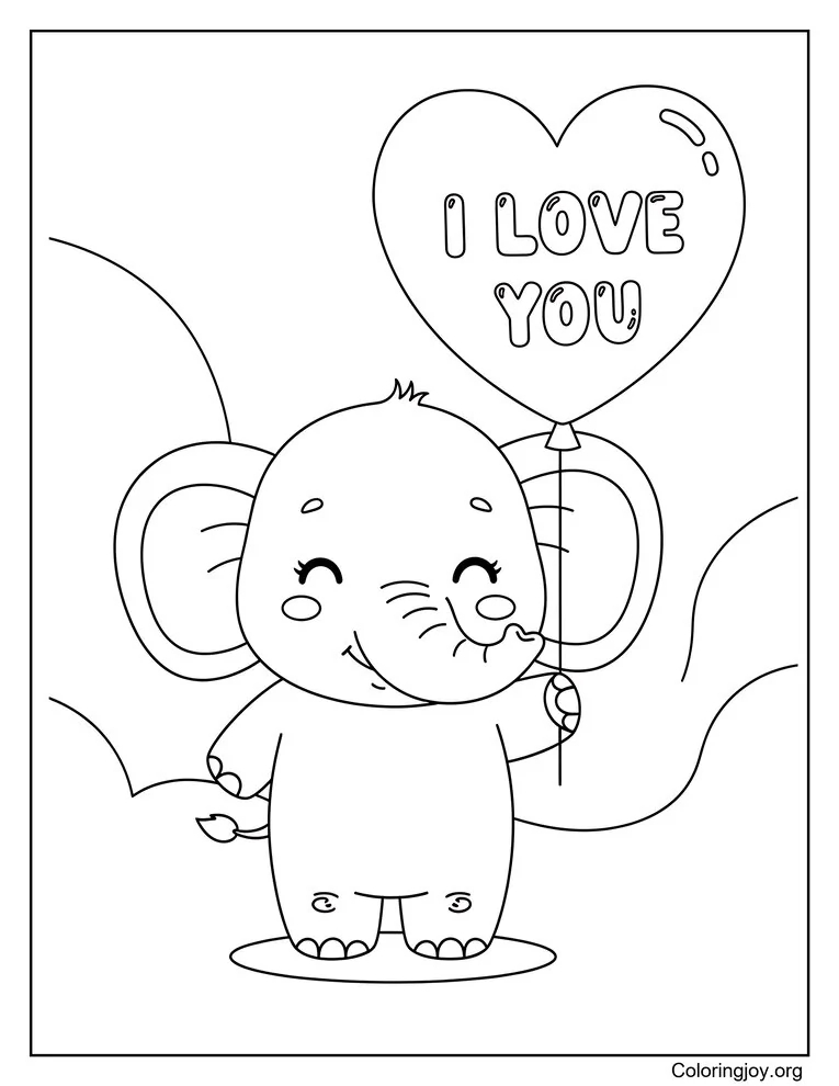 I Love You Elephant Balloon coloring page