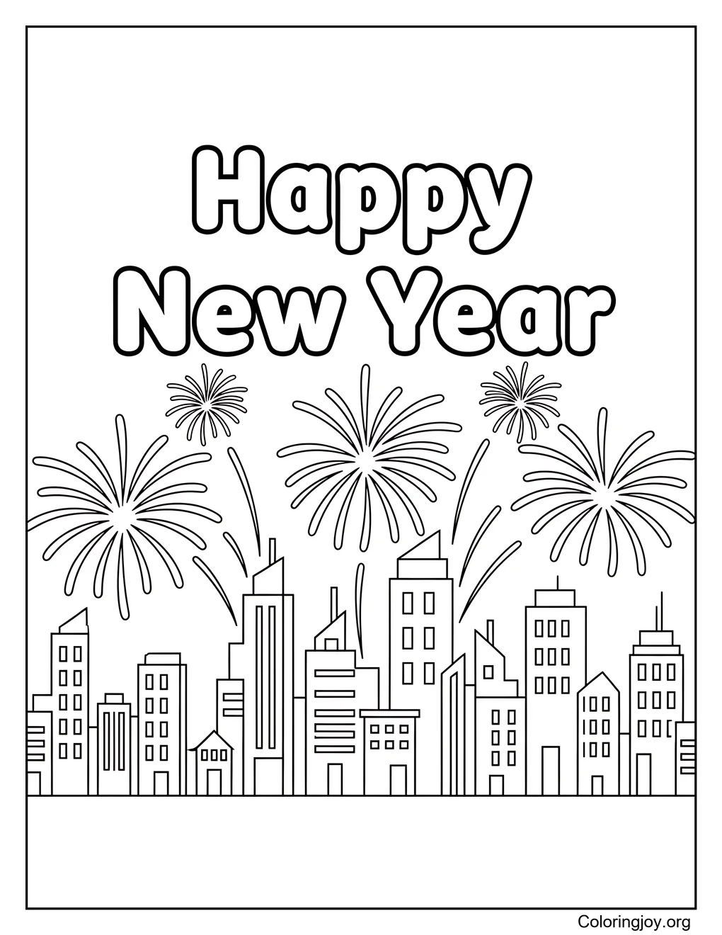 New Year fireworks celebration color page coloring page