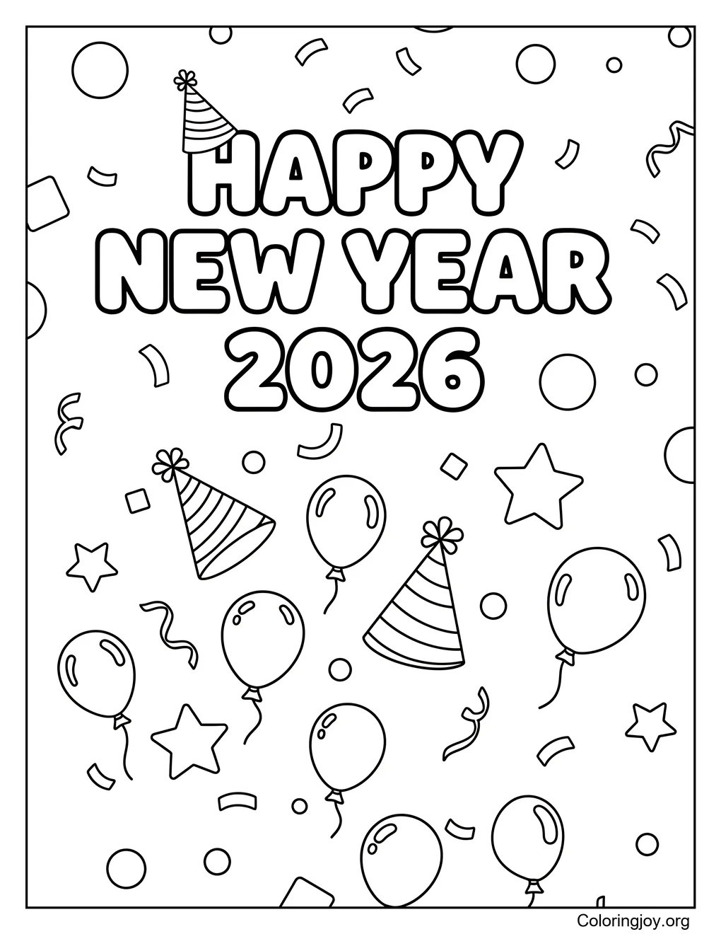 New Year party hat fun color sheet coloring page