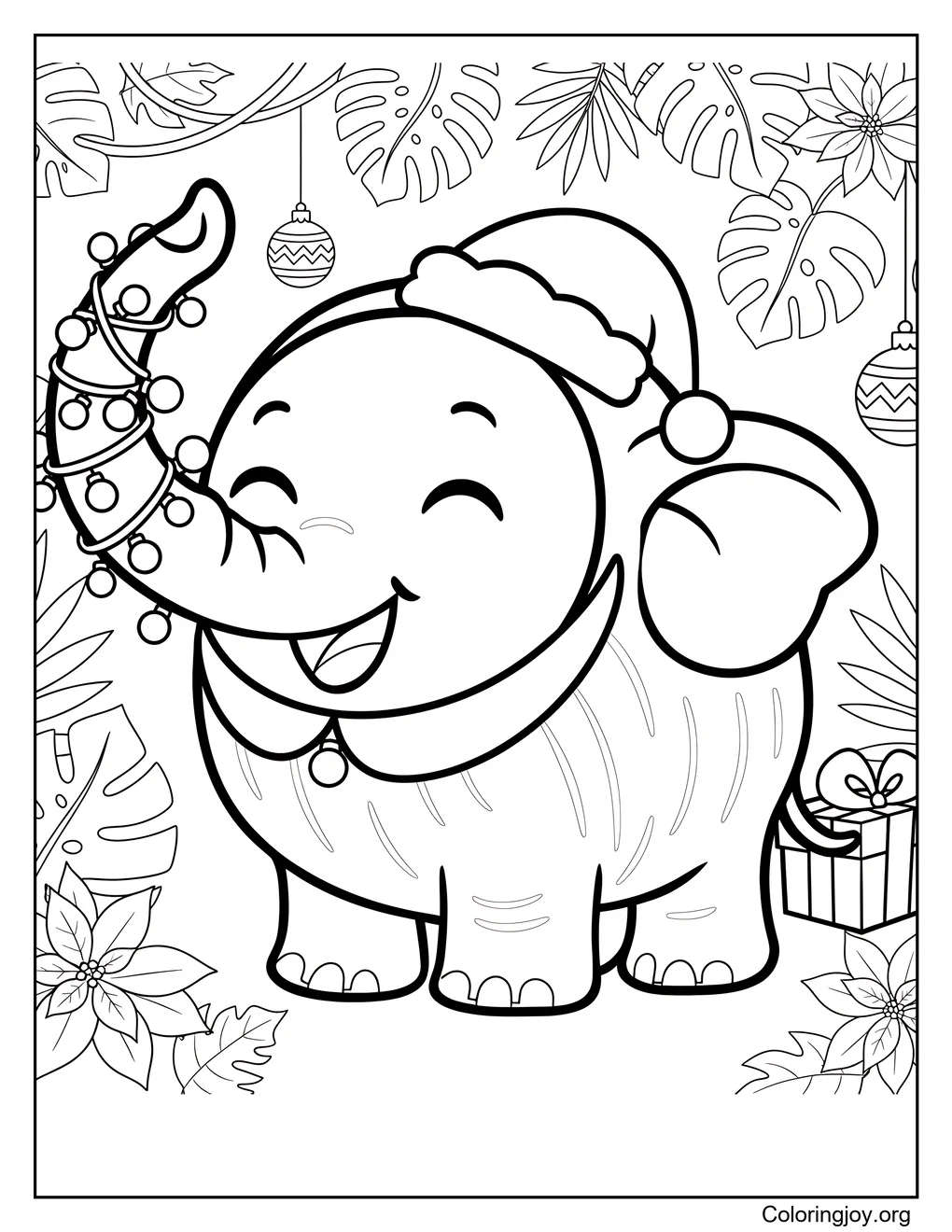 hoja para colorear de navidad Cocofanto Elefanto en la selva página para colorear