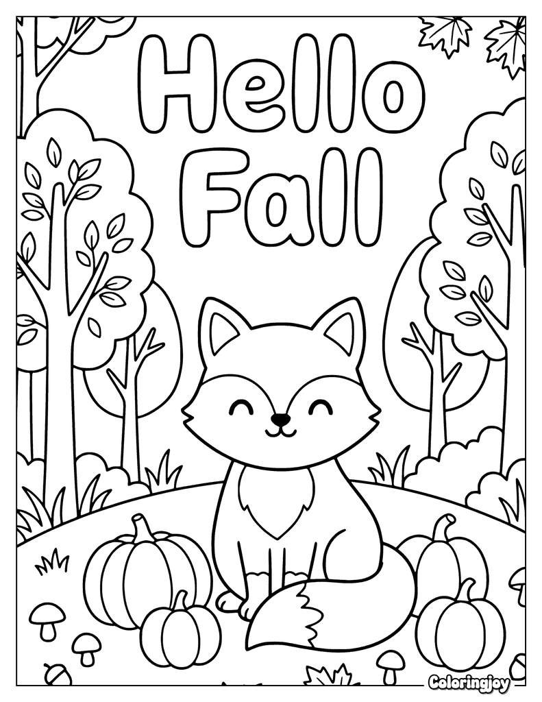 Hello Fall September Fox Coloring Page
