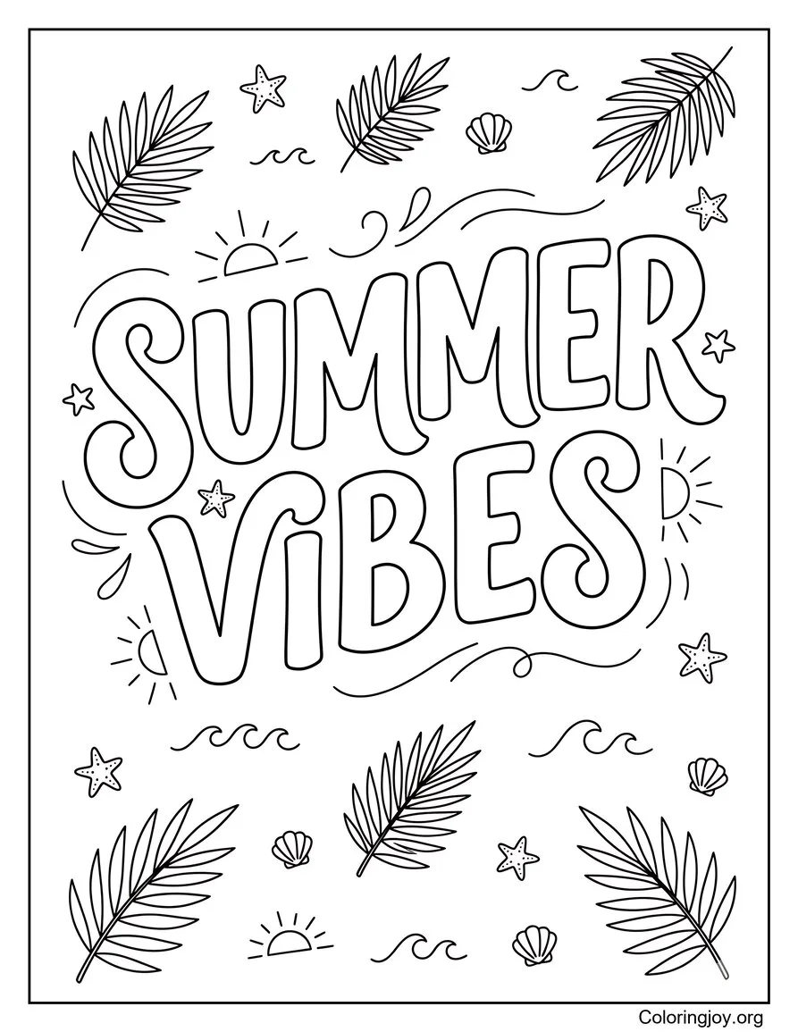 Pagina da colorare estetica di Summer Vibes Stile trendy disegno da colorare