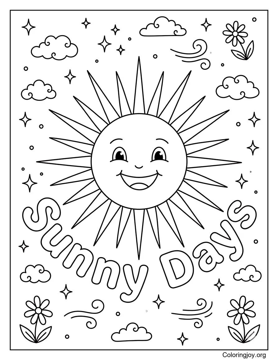 Pagina da colorare estiva di Sunny Days Outdoor Design semplice disegno da colorare