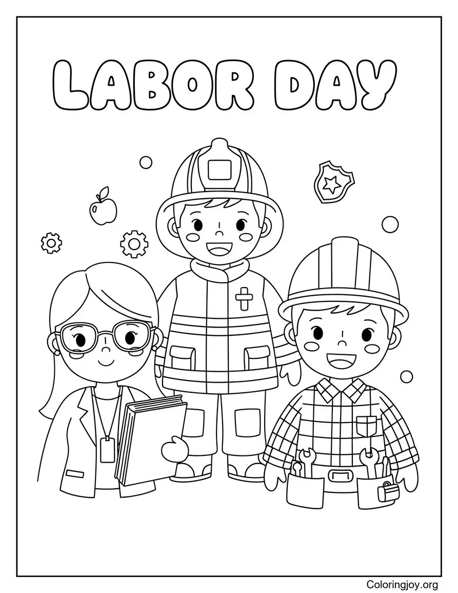 Trabajadores orgullosos del Día del Trabajo página para colorear