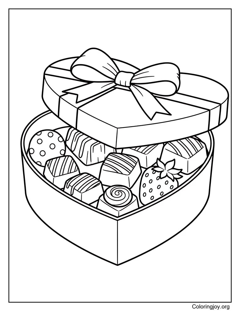 Chocolate Heart Box Coloring Page