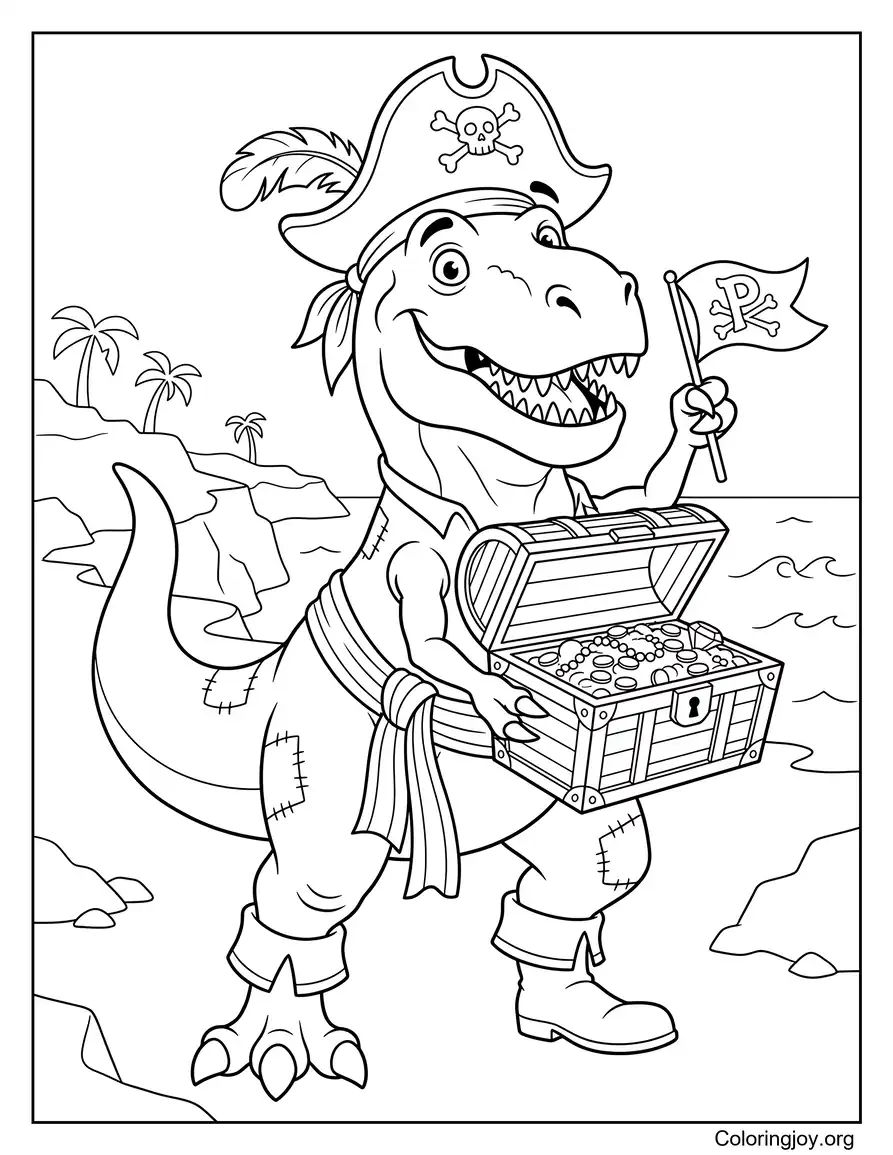 Pirate T-Rex Treasure Hunt Coloring Sheet coloring page