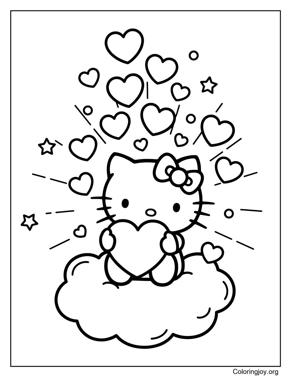 Hello Kitty Ilustración romántica página para colorear