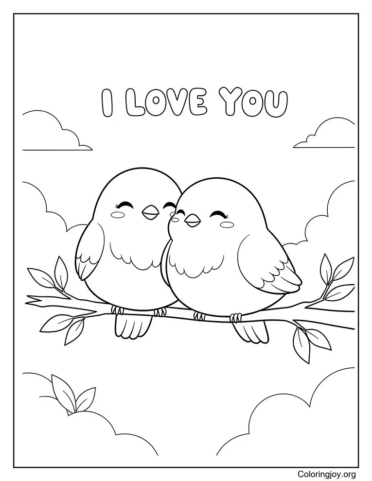 Bird Branch With I Love You coloring page