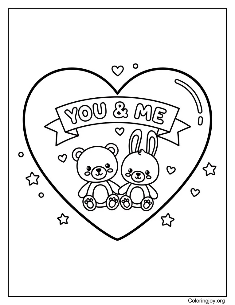 Cute Animal I Love You Scene coloring page