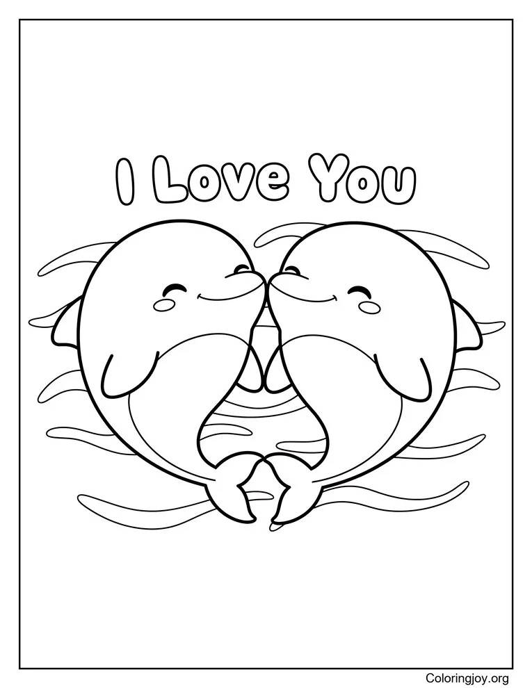 Dolphin Heart I Love You Shape coloring page