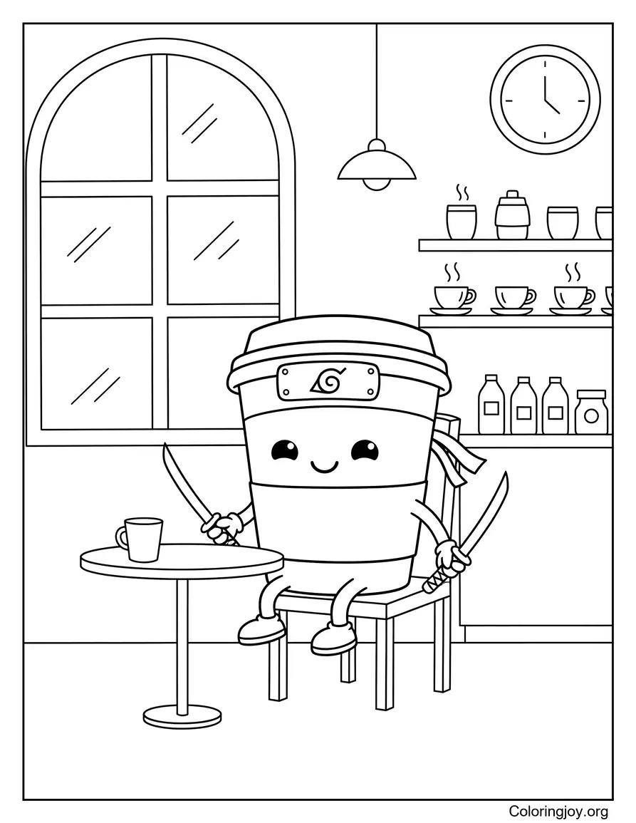 Cappuccino Assassino En un café de medianoche página para colorear