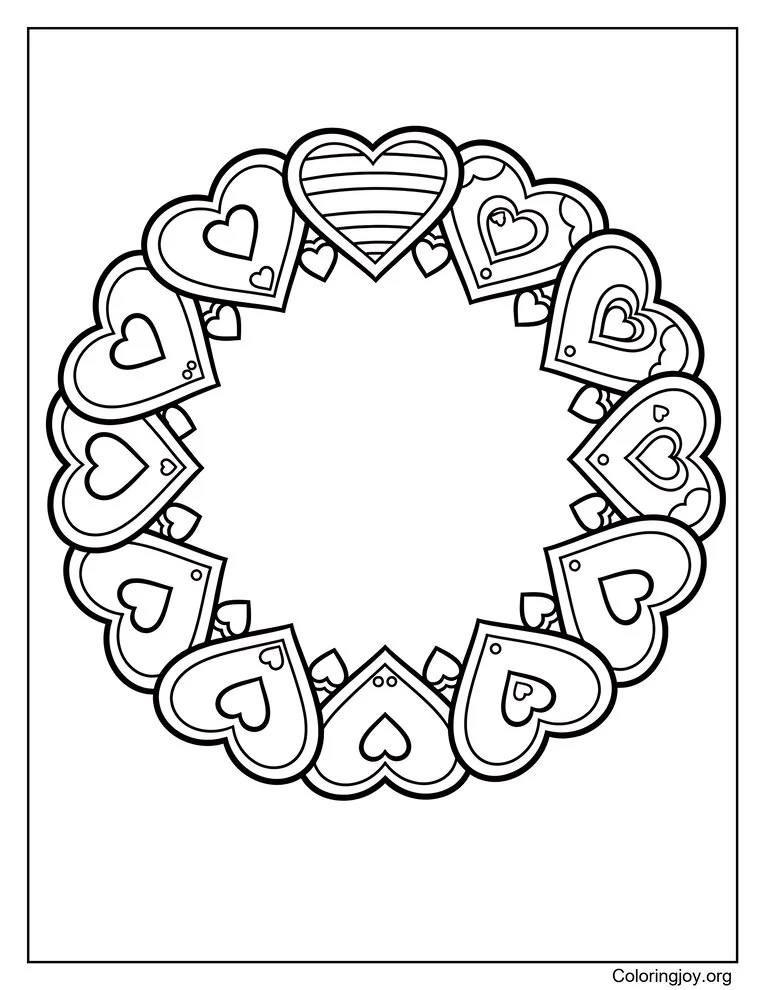Página para colorear de corona de corazones