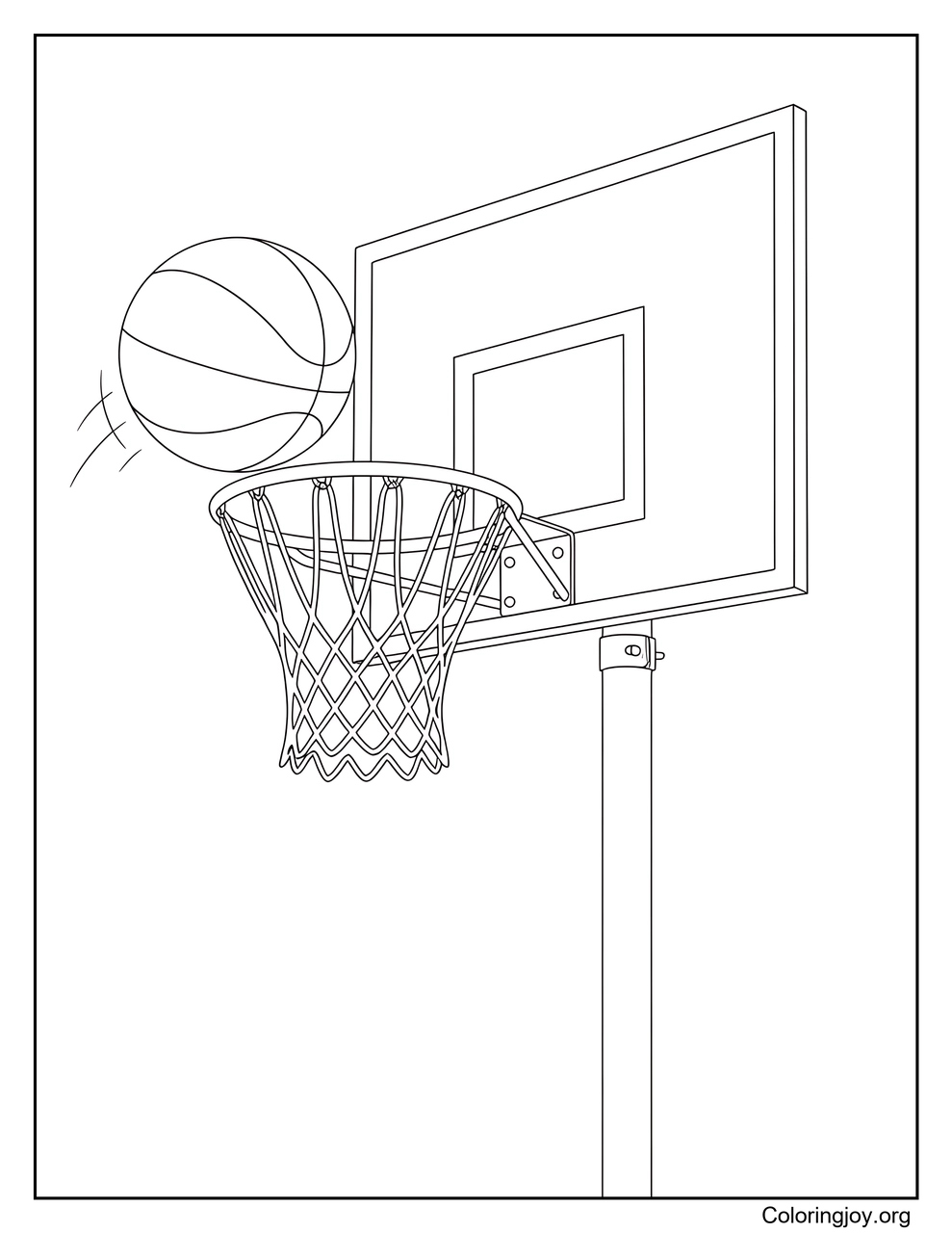 A basketball flies toward the hoop and net.