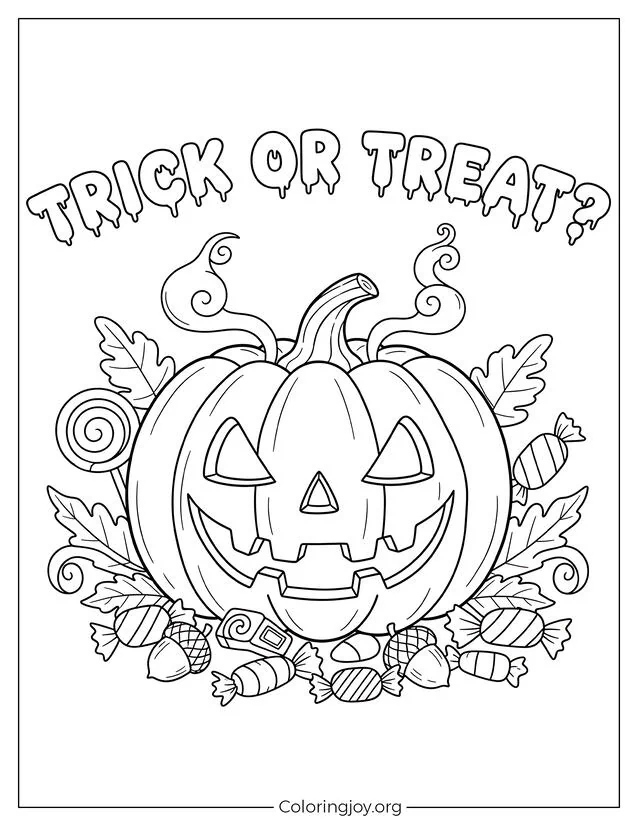 Página para colorear de truco o trato de calabaza
