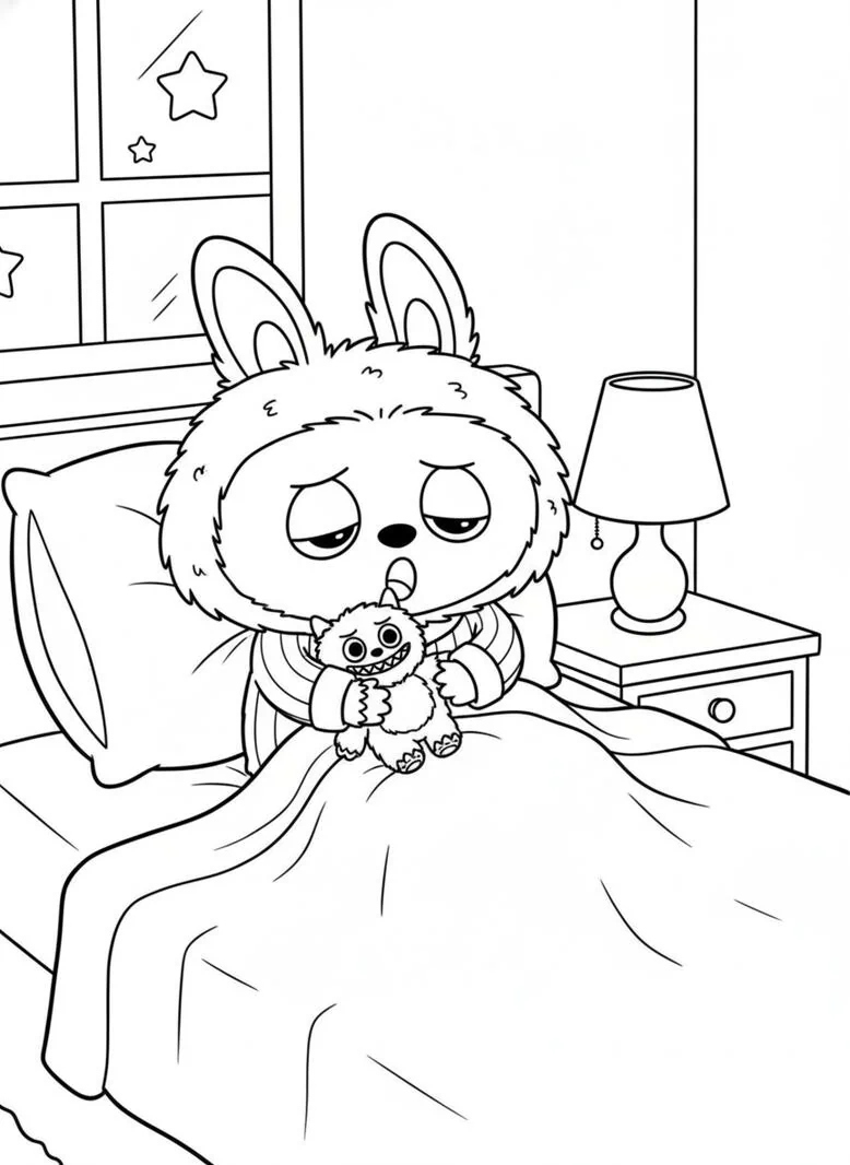 Labubu página para colorear hora de dormir