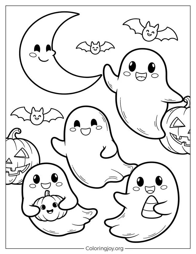 Einfache Halloween-Geist-Ausmalseite