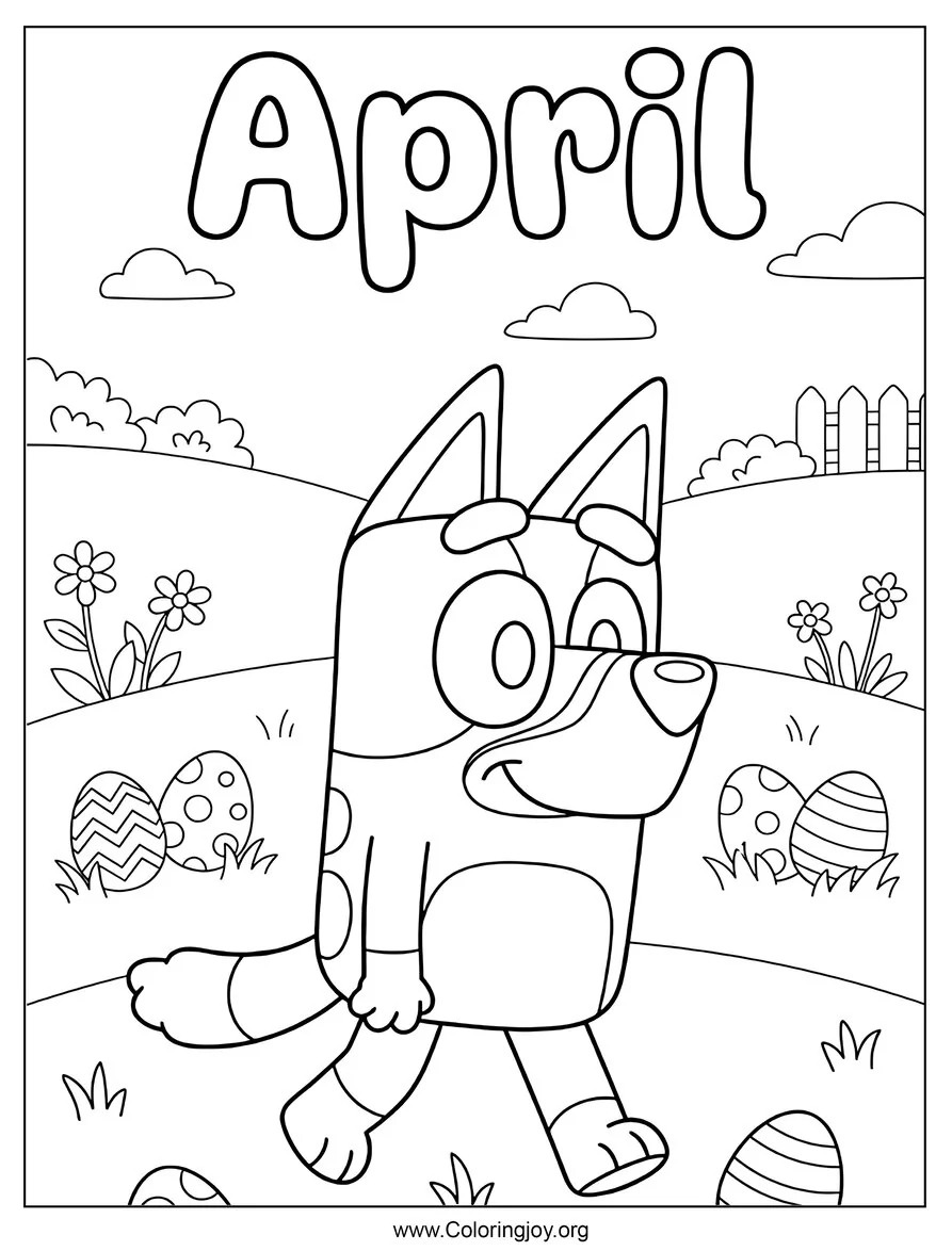 Bluey Página para colorear de búsqueda de huevos de Pascua